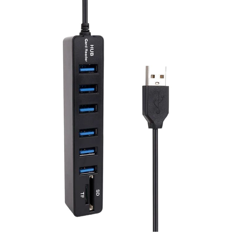 Многофункциональная док-станция USB6 USB2.0HUB + двойная карта SD /TF подключи и работай Высокоскоростная передача