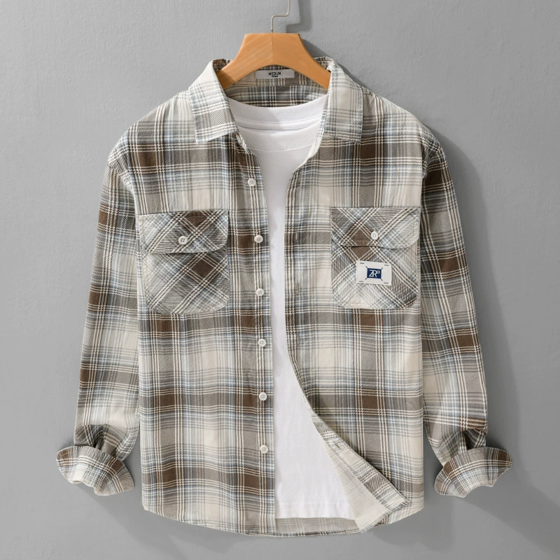 Весенняя мужская простая рубашка с длинными рукавами в японском стиле в клетку «гусиная лапка», свободная, удобная, свежая и повседневная рубашка 3126