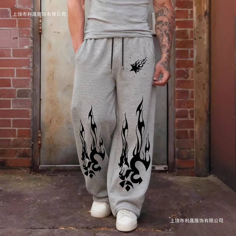 Cross-Border Spring and Autumn New High Street Y2K Dark Gothic Print Loose Slimming Drawstring Sweatpants Wide-Leg Joggers