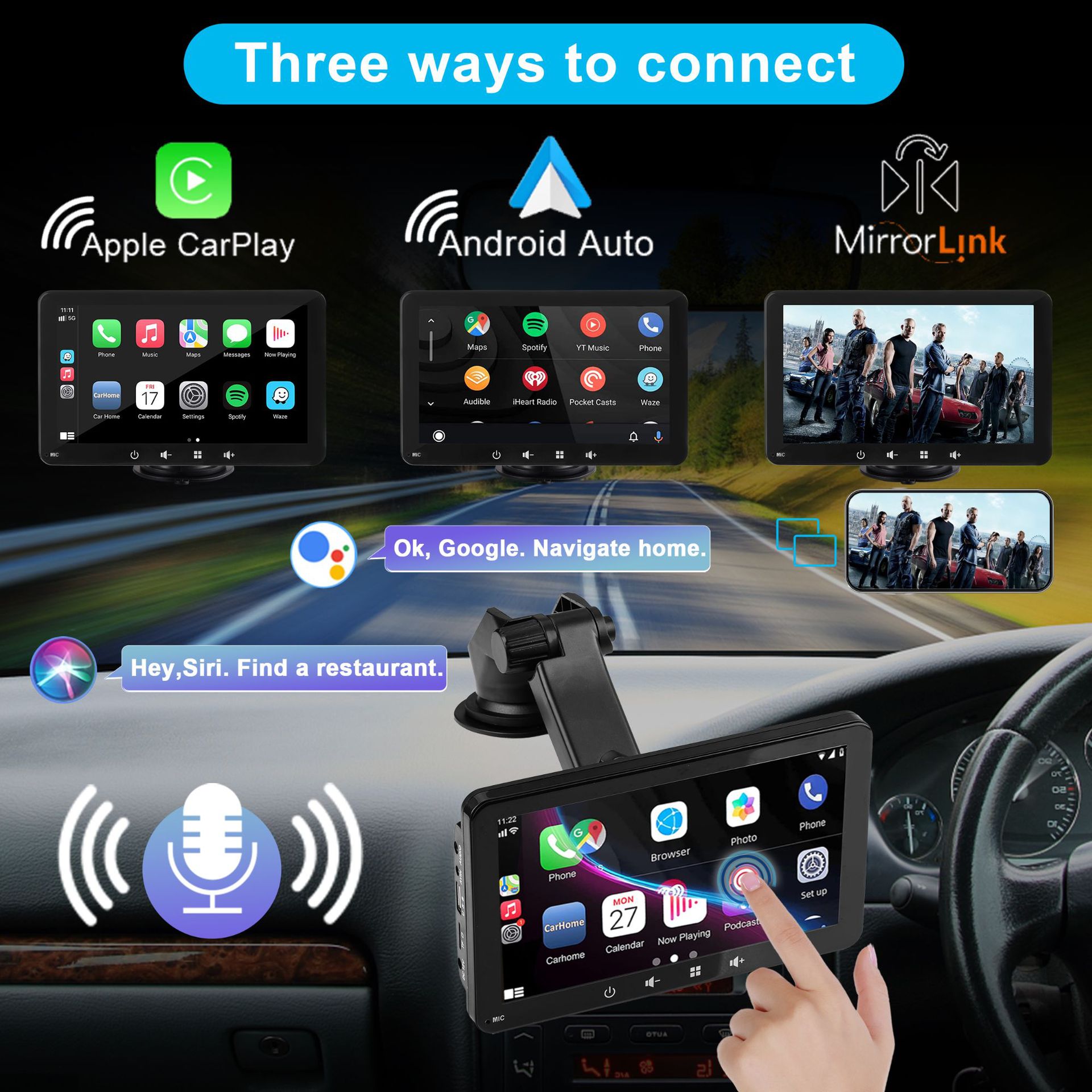 Cross-Border 7inch Portable In-Car Screen Projection Mp5 Player Carplay Car Navigation Ips High-Definition Screen Smart