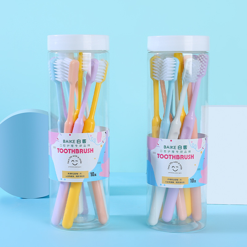 Candy-colored smiley face soft-bristled toothbrush ten-pack for adult household use in buckets ultra-fine ultra-soft affordable toothbrush factory wholesale