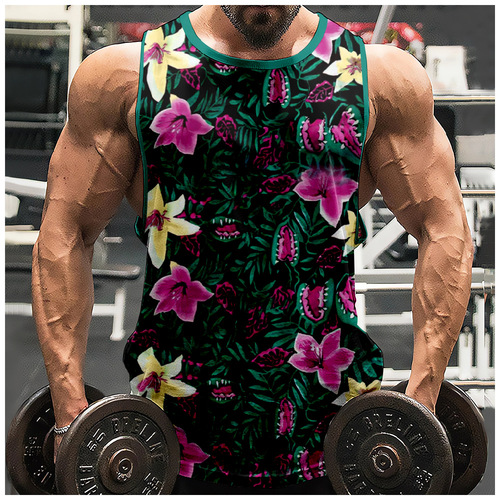 American and European style Hawaii floral pattern 3D digital printing loose men's tank top