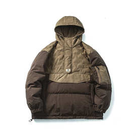 衣道古着2024冬季新款户外山系撞色拼接连帽羽绒服男宽松保暖外套