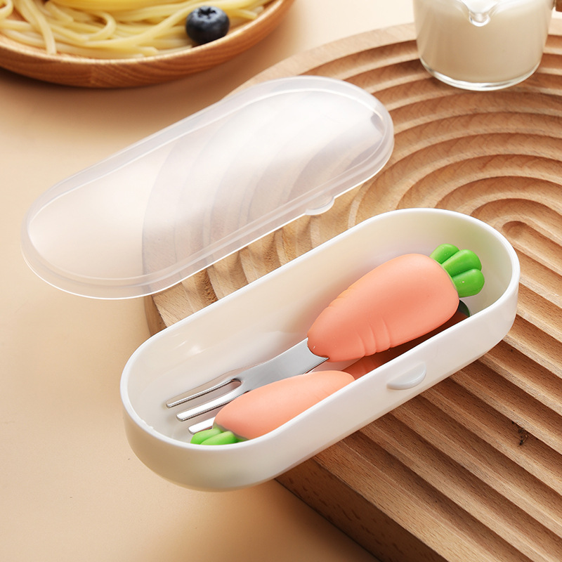 당근 모양 스푼/포크 세트 (플라스틱 포장) - 핑크