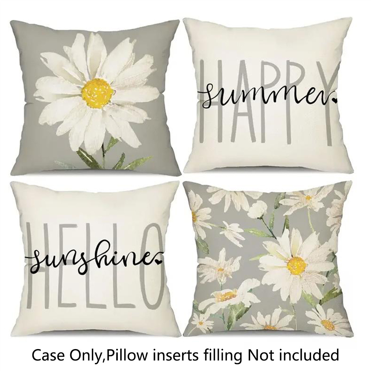 Spring Gray Daisy Pattern Pillow Case Living Room Bedroom Sofa Decorative Pillow Case_voghion.com