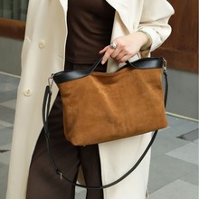 秋冬新款磨砂牛皮托特包简约百搭大容量手提包通勤斜挎真皮女包