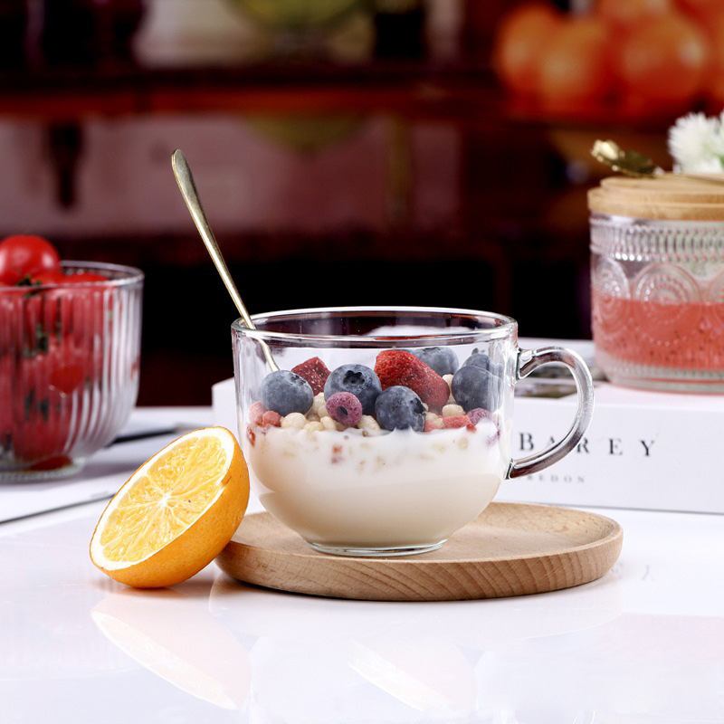 Manufacturer Wholesale Breakfast Milk Glass Cup Ins High Aesthetic Value High Temperature Resistant Glass Cup Oatmeal Coffee Measuring Cup