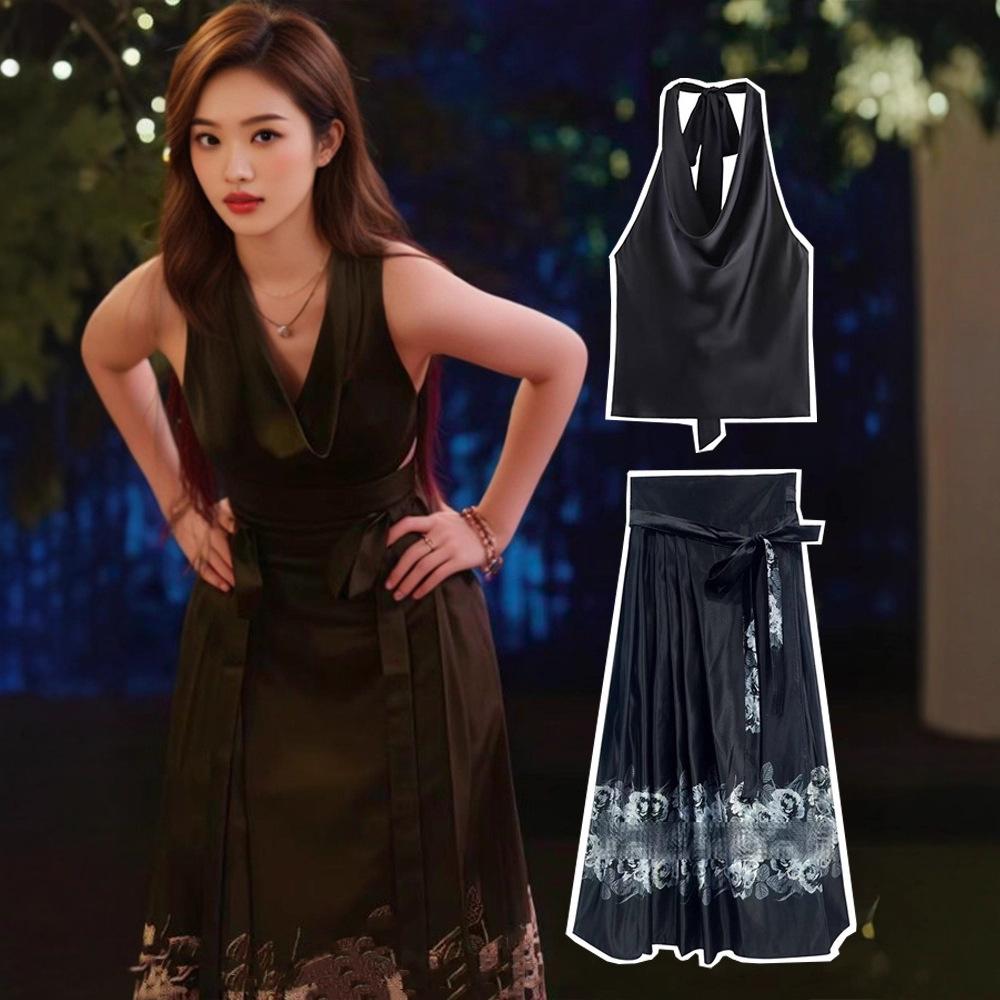 In-Stock Zhao Lusi and Xu Yan's Same Style Waist-Length Satin Skirt, 2025 Autumn New Half-Skirt Hanfu for Daily Wear, Ming-Style Women's Clothing