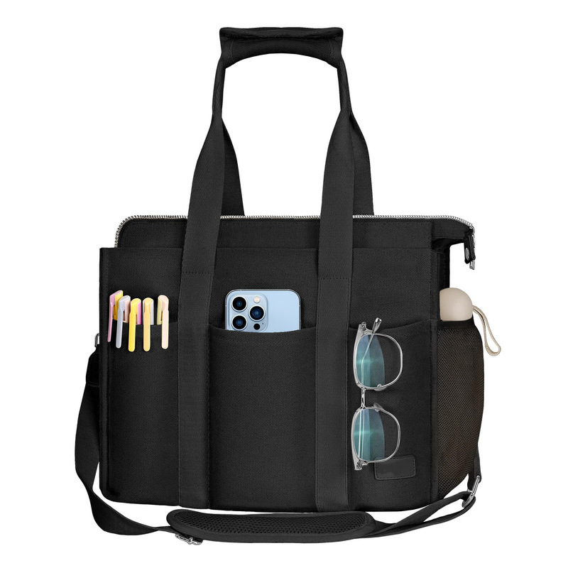 Cross-Border New Women's Canvas Handbag with Laptop Compartment and Zipper Large Shoulder Bag Crossbody Bag