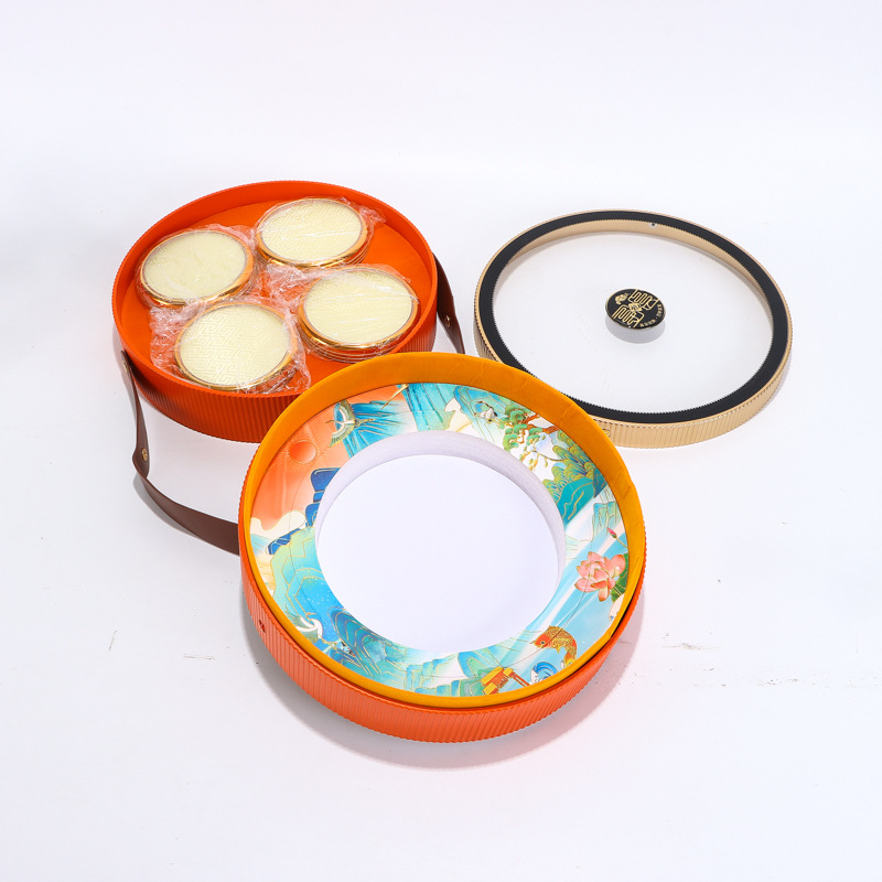 圆形双层滋补品礼盒四拼皮带手提盒燕窝西洋参石斛伴手双层礼品盒