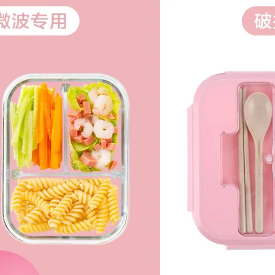 Caja de almuerzo de vidrio de alto borosilicato con microondas calentable tazón de vidrio con cubierta de oficina caja de preservación portátil para dormitorio