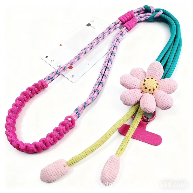 Mobile Phone Lanyard Women's Cross-Body Long Hanging Neck Wrist Fresh Flower Color Matching Braided Outdoor Travel Climbing Mobile Phone Chain
