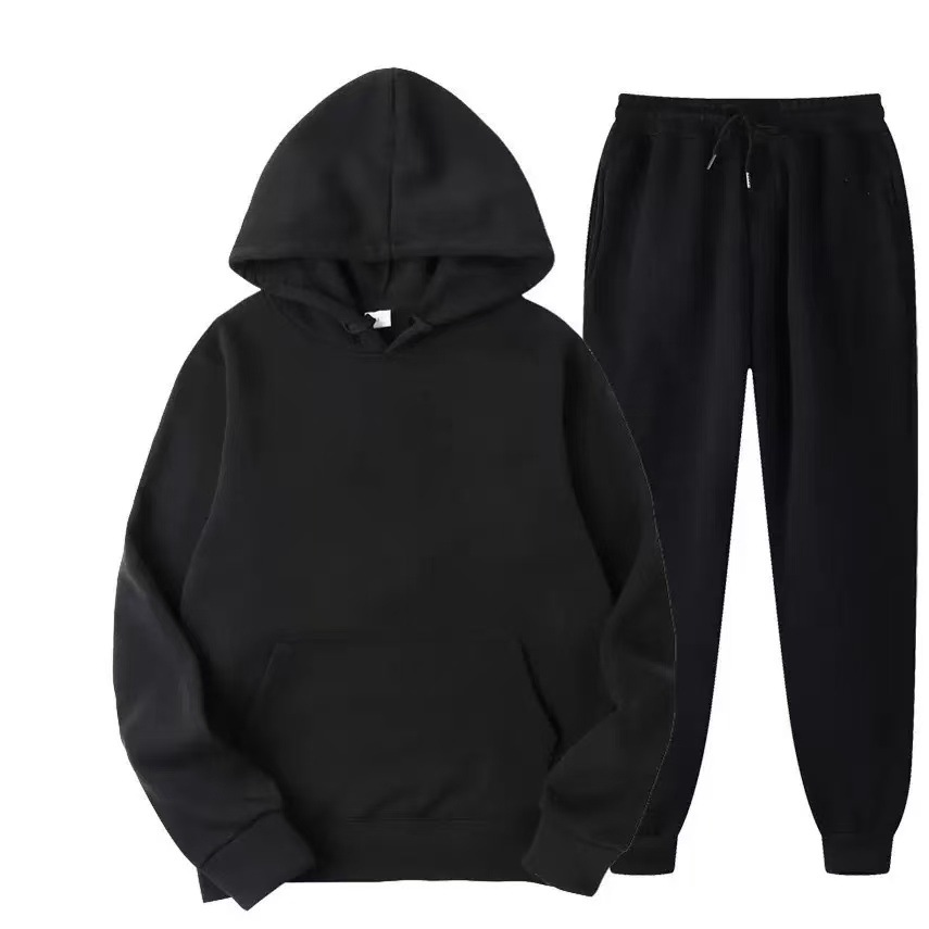 Cross-Border European Size Spring and Autumn Unisex Solid Color Sweatshirt Hoodie Trendy Casual Sports Sweatshirt and Sweatpants Two-Piece Set in Stock