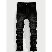 D 823 Boy's Slim Fit Layered Ripped Jeans with Patches