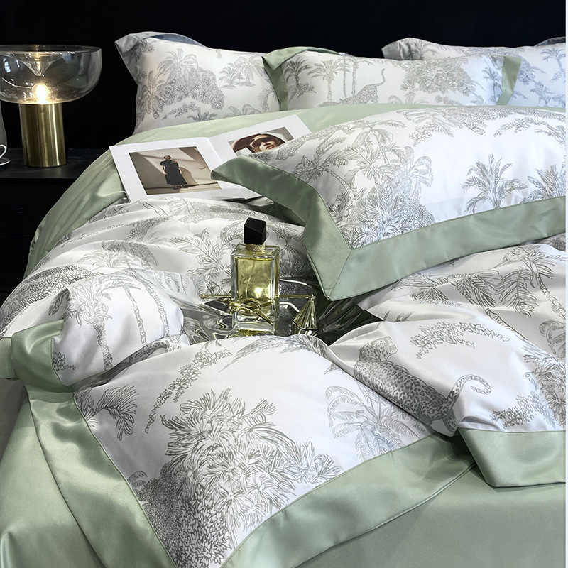 Cama de seda de hielo de verano de cuatro piezas de lujo ligero de alta gama 2025 nueva funda de edredón de sábana de tres piezas ropa de cama de seda lavada