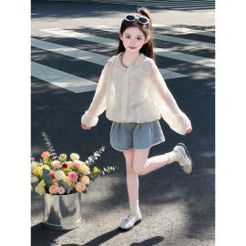 女童防晒衣夏季2026新款儿童蕾丝皮肤衣女孩夏装连帽空调服外套薄