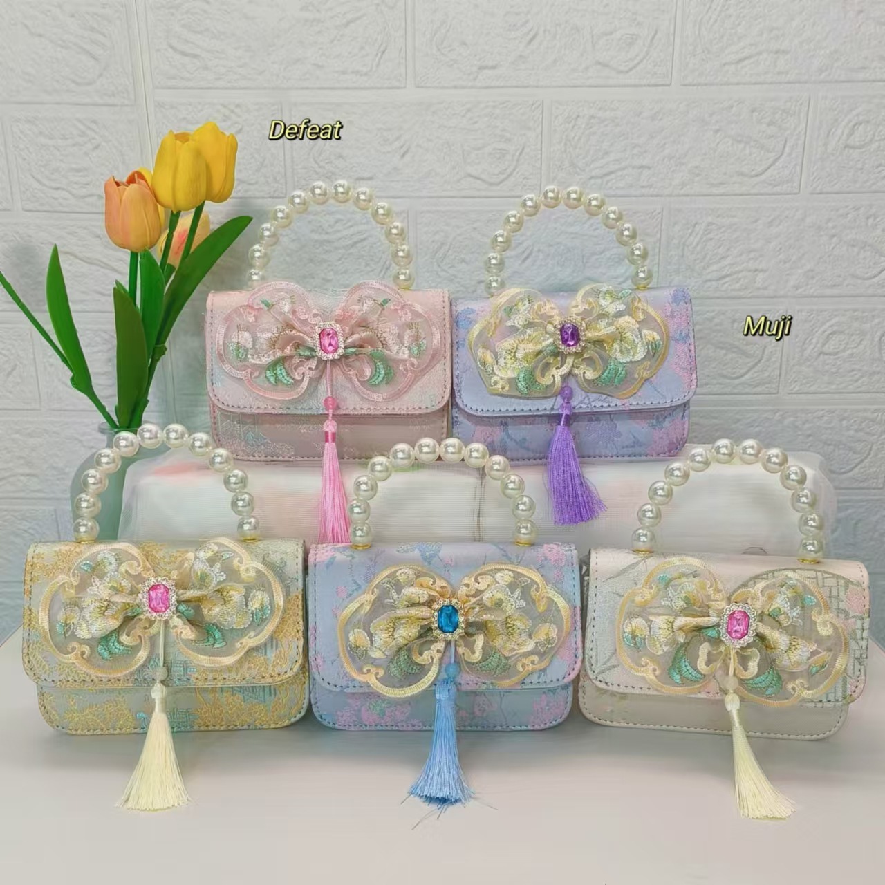 Nuevo estilo chino bolso infantil bolso de perla bolso de mano niña pequeña bolso de cambio accesorios bolso de cadena bolso de arco bolso pequeño