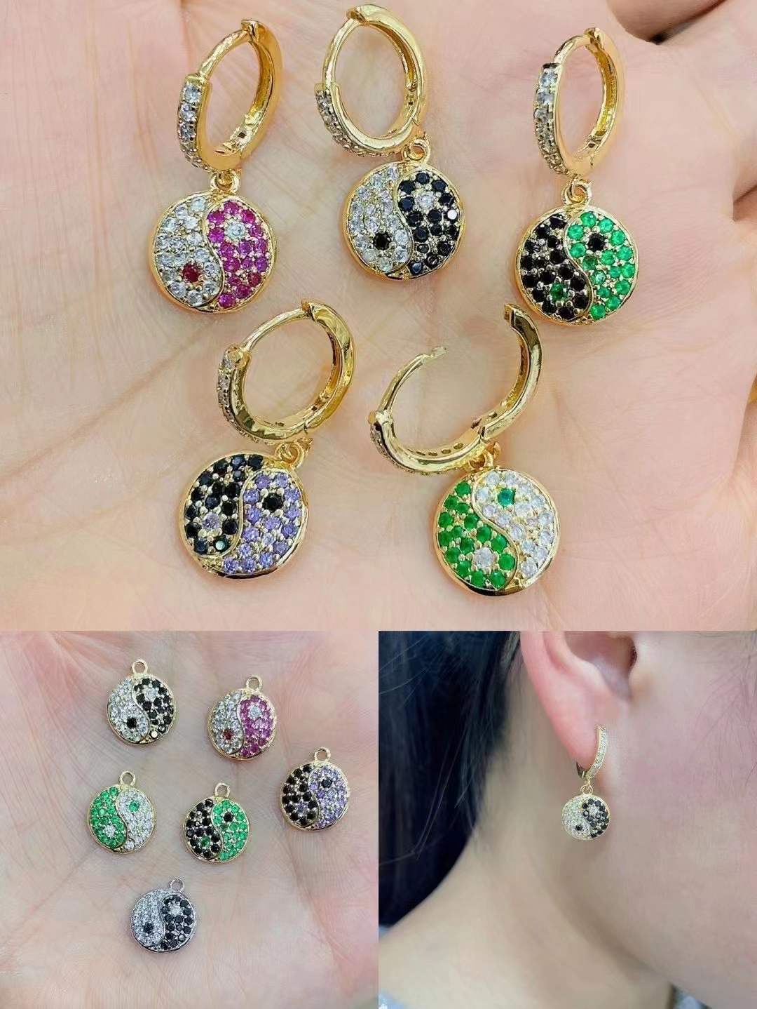 Fashion Tai Chi Copper Earrings Female Retro Full Diamond Zircon Earrings display picture 2