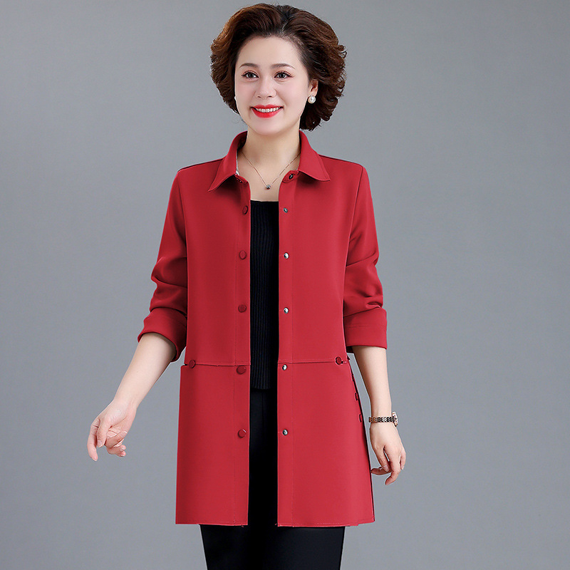 Women's Top New Mid-length Thin Coat Thin Coat Single Layer Mother Clothes Spring and Autumn Elegant Khachi for Middle-aged and Elderly