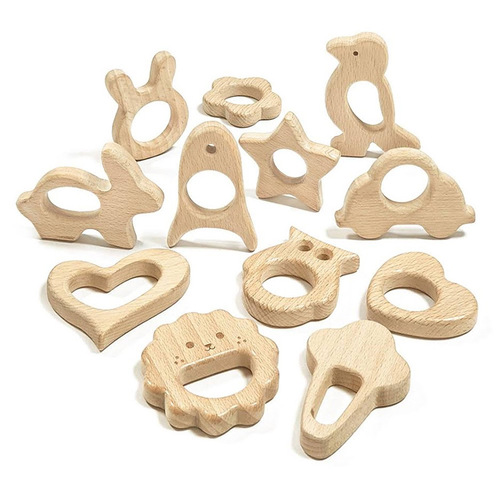 Amazon's best-selling baby beech wood teething stick wooden cartoon animal teether diy pacifier chain accessories