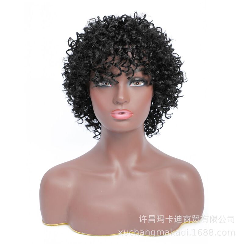 European and American wig women's black small roll explosion head chemical fiber short curly hair head cover cross-border exclusive for factory wholesale