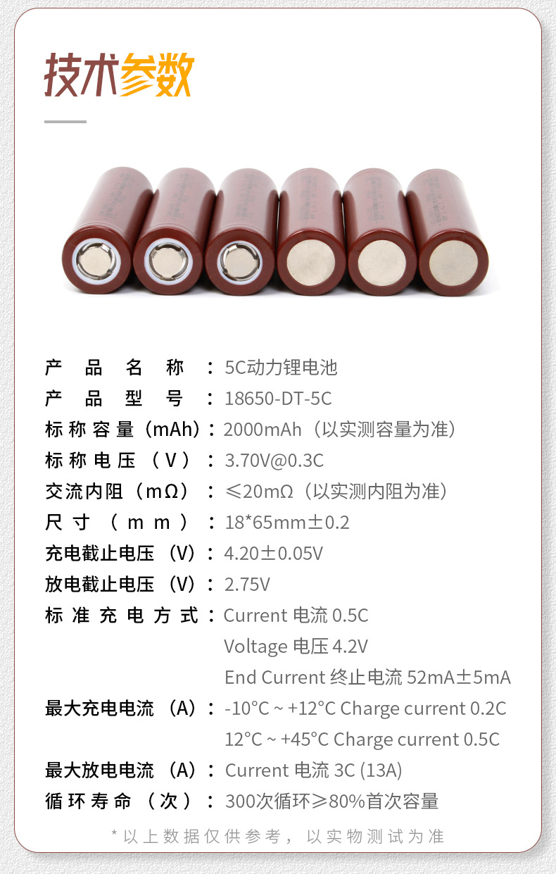 18650动力锂电池2000mAh5C放电电瓶车锂电池电动工具储能电芯详情2