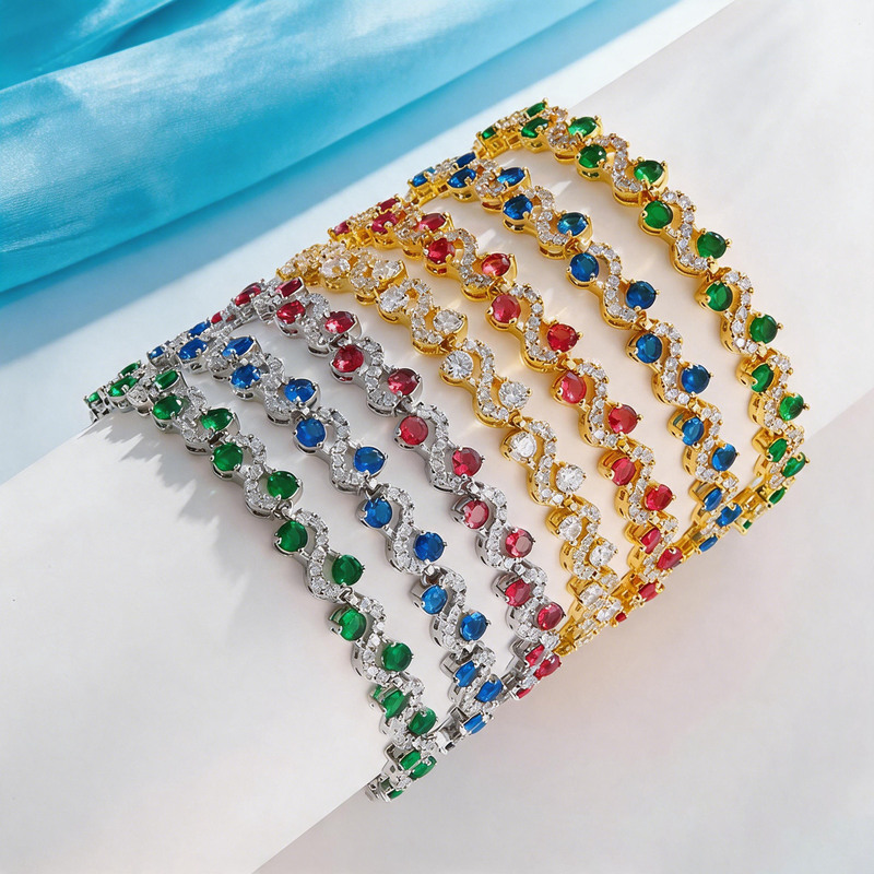European and American cross-border cross-set colorful gemstone bracelet, fashionable and luxurious, elegant women's gemstone crystal jewelry wholesale