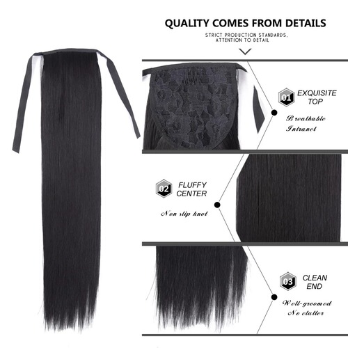 Cross-border wig ponytail for women strapped straight hair long ponytail high temperature silk strapped ponytail 45-80CM