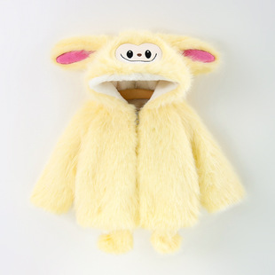 Wholesale Children's Long-Haired Plush Coat with Footed Design, Thickened Fur Cotton Jacket for Girls, Toddlers, and Babies for Autumn and Winter Export