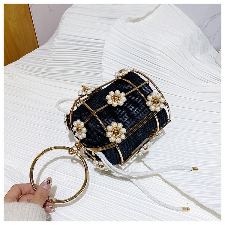Elegant axelväska med pärlkedja och strass för kvinnor_voghion.com
