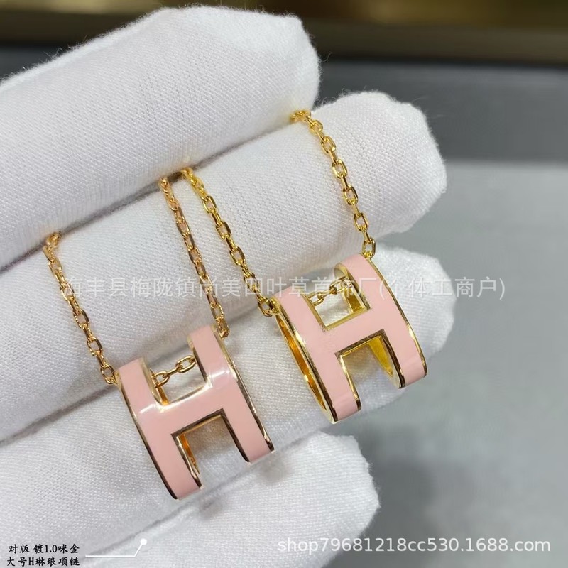 精工版V金H珐琅大号项链女mini锁骨链吊坠高级时尚百搭流行女耳钉|undefined
