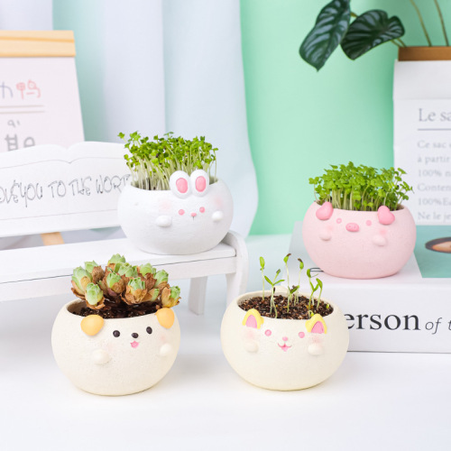 Dudu Soft Cute DIY Mini Potted Cute Pet Resin Flower Pot Ornament Creative Office Desktop Decoration