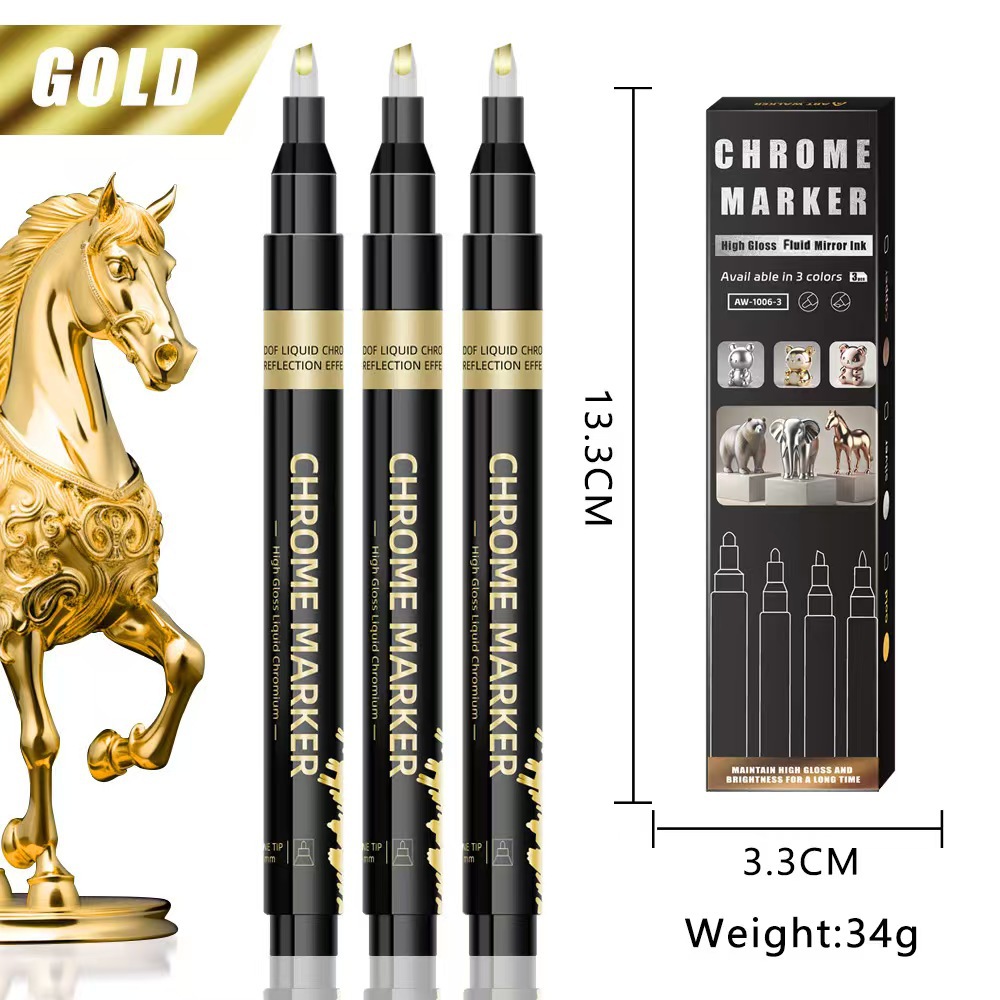 Chrome-Plated Pen, Electroplated Metal Marker Pen, Touch-Up Pen, Color Touch-Up Pen, Waterproof, Non-Fading Signature Pen, Metal Touch-Up Pen
