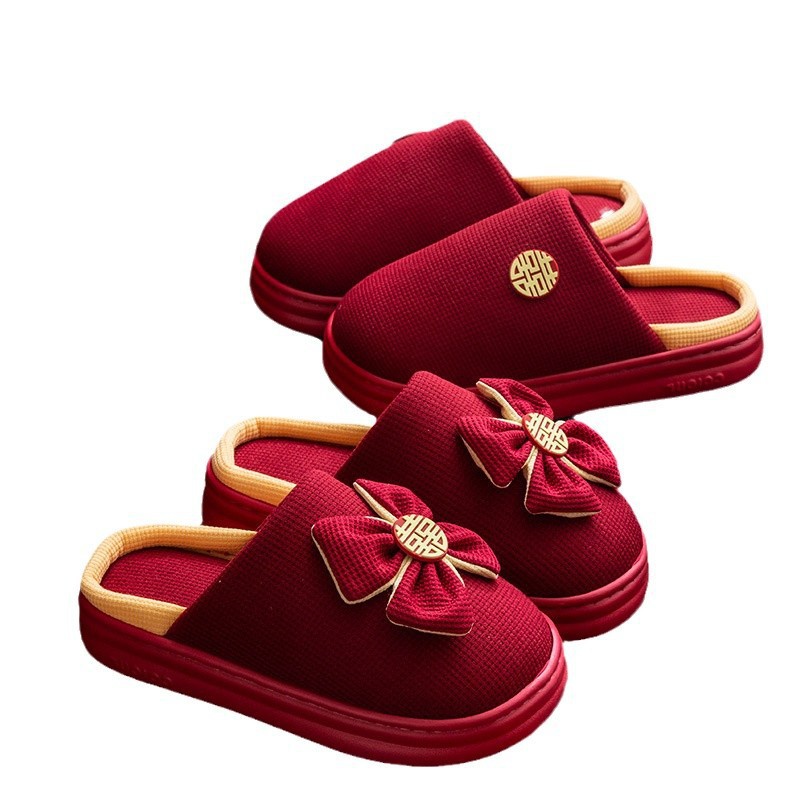 Zapatillas de boda festivas rojas otoño invierno EVA de fondo grueso novio y novia acompañantes de boda pareja zapatillas de boda