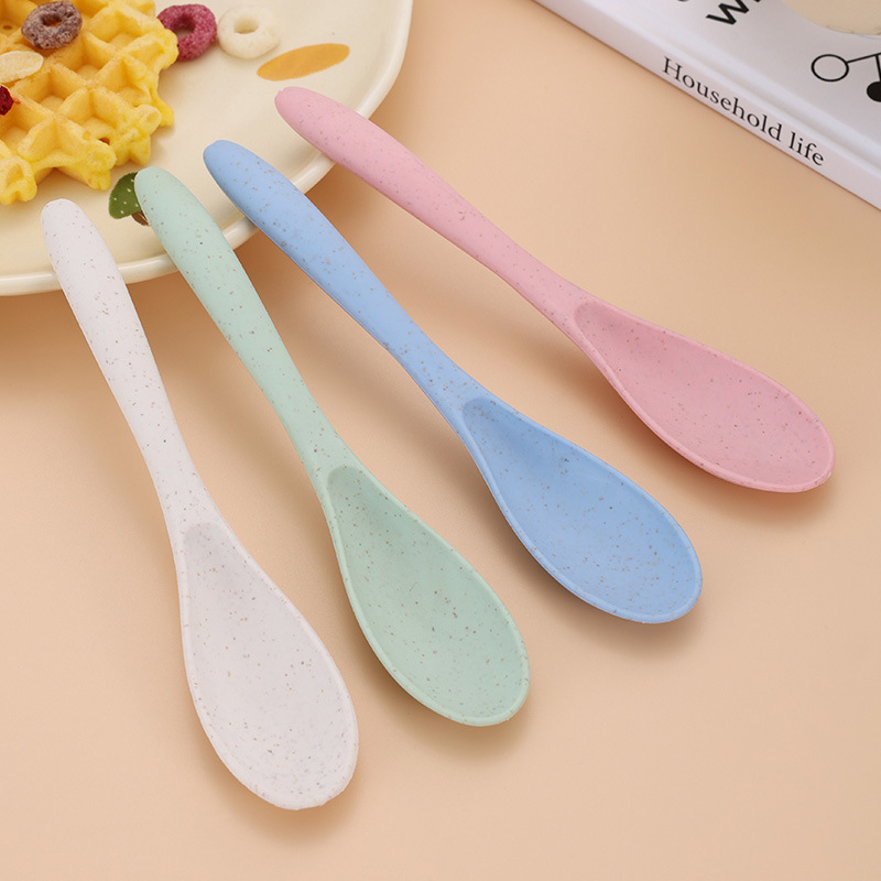 Set de 3 cubiertos de paja de trigo, portátil, para oficina y viajes