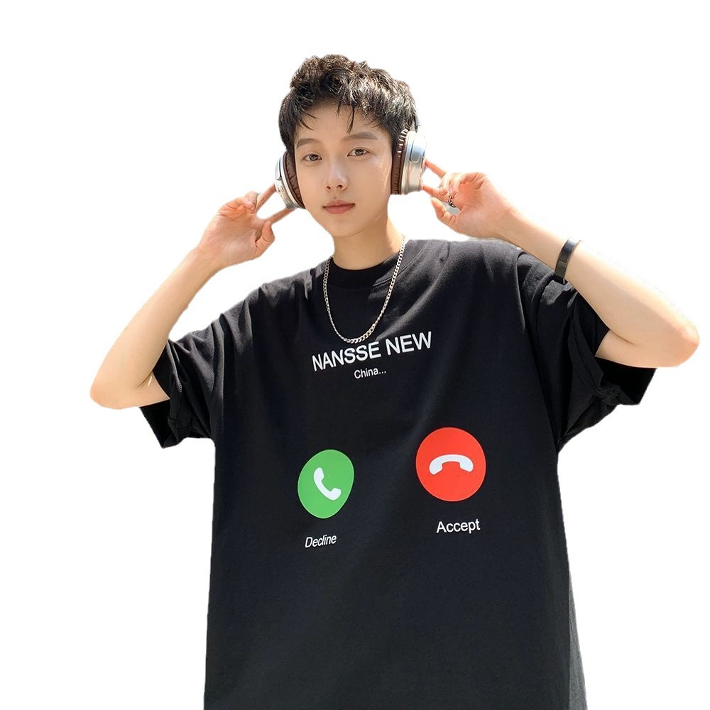 2024 T-shirt Short-sleeved Men's Summer All-match Fashionable Loose Casual Half-sleeved American Style Trendy Brand T-shirt for Teenagers
