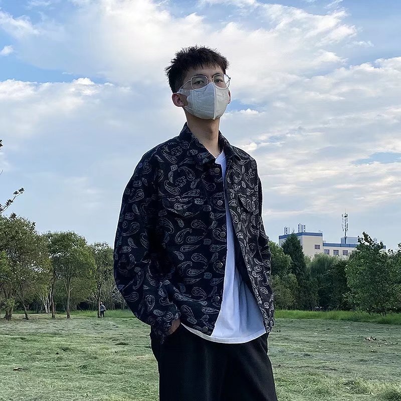 Trendy Brand Cashew Flower Denim Jacket Men's Spring and Autumn Fashionable Casual New Jacket Korean Style Handsome All-match Top Trendy Brand Cashew Flower Denim Jacket Men's Spring and Autumn Fashionable Casual New Jacket Korean Style Handsome All-match Top