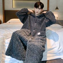 男士睡袍秋冬款珊瑚绒加厚加绒保暖冬季天晨袍男生睡衣家居服浴袍