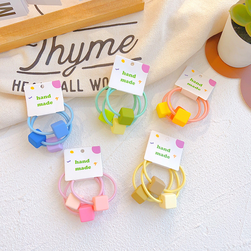 Korean hair accessory candy gradient color square hair tie set sweet girl heart minimalist hair tie hair band