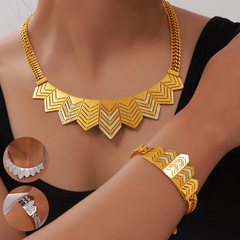 French minimalist cool personality light luxury geometric hollow flag diamond design titanium steel jewelry set