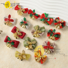 クリスマス装飾品ワインレッド格子蝶結び鈴花クリスマスツリーペンダント祝日ギフト包装部品