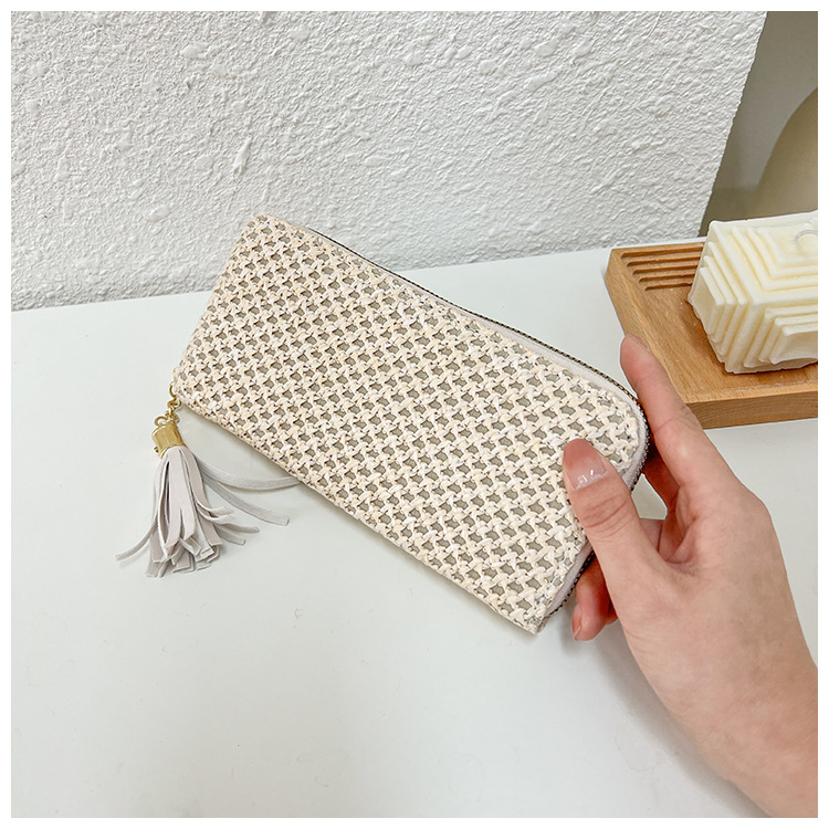 Women's All Seasons Straw Solid Color Basic Square Zipper Clutch Bag Long Wallet display picture 4