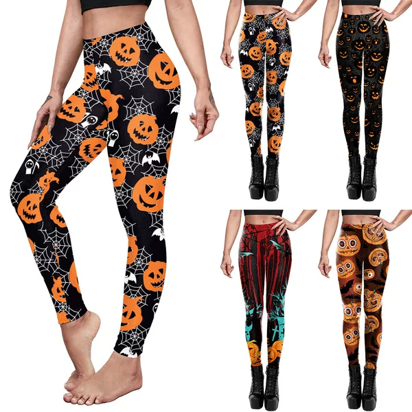 Amazon Cross-Border Halloween Costume Party Pumpkin Digital Print Elastic Women's Sports Yoga Pants Tights