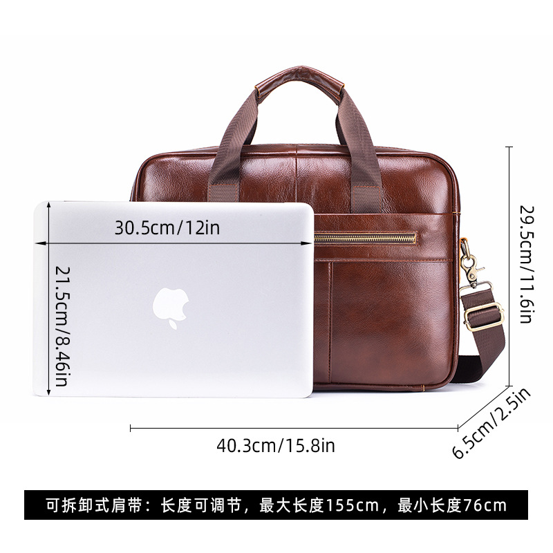 Cặp da nam công sở đựng laptop 15 inch da bò thật, quai xách tay và đeo vai — Màu cà phê, Màu đen