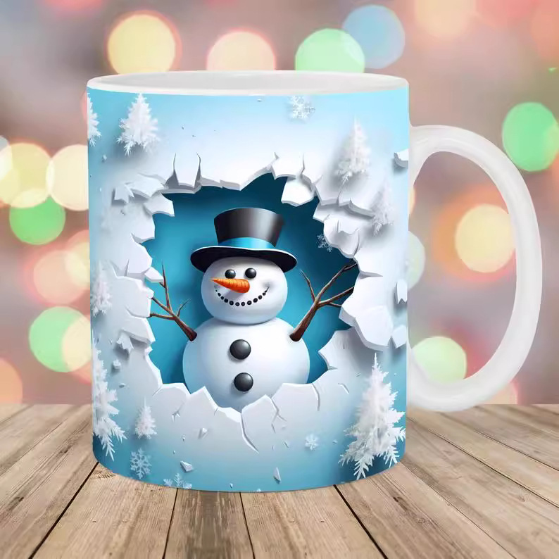 3D圣诞节雪人Snowman陶瓷咖啡马克杯子茶水杯Christmas Xmas礼物