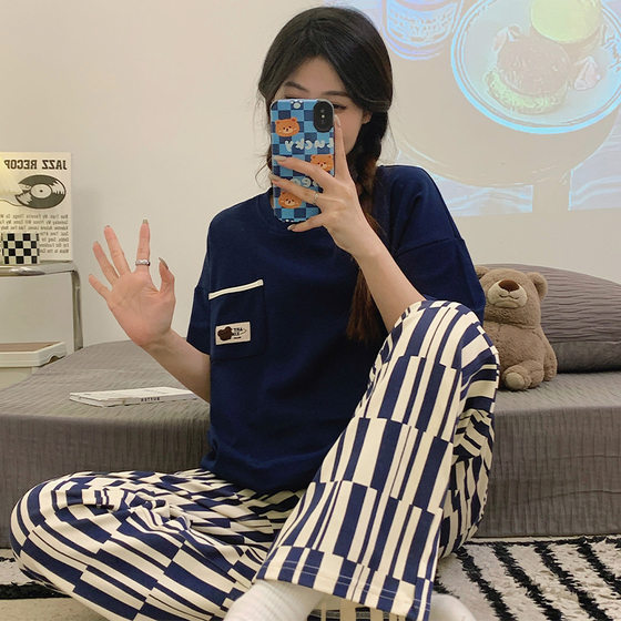 2024 New Pajamas Women's Summer Comfortable Short-sleeved Trousers Less plus size Women's Casual Cute Fresh Home Clothes