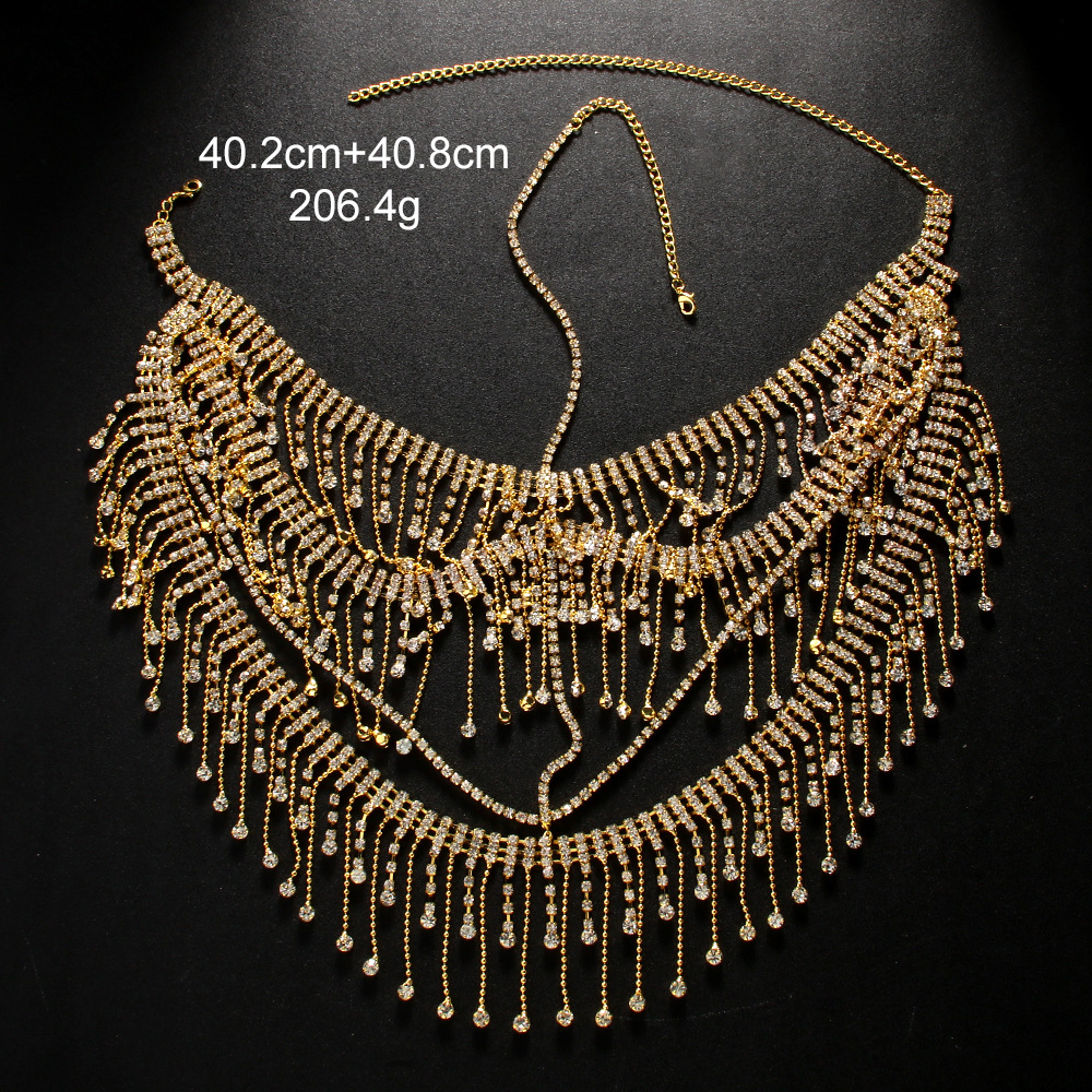 Cruz-frontera moda rhinestone máscara europea y americana personalidad tendencia sexy multi-capa borla exagerada máscara accesorios máscara