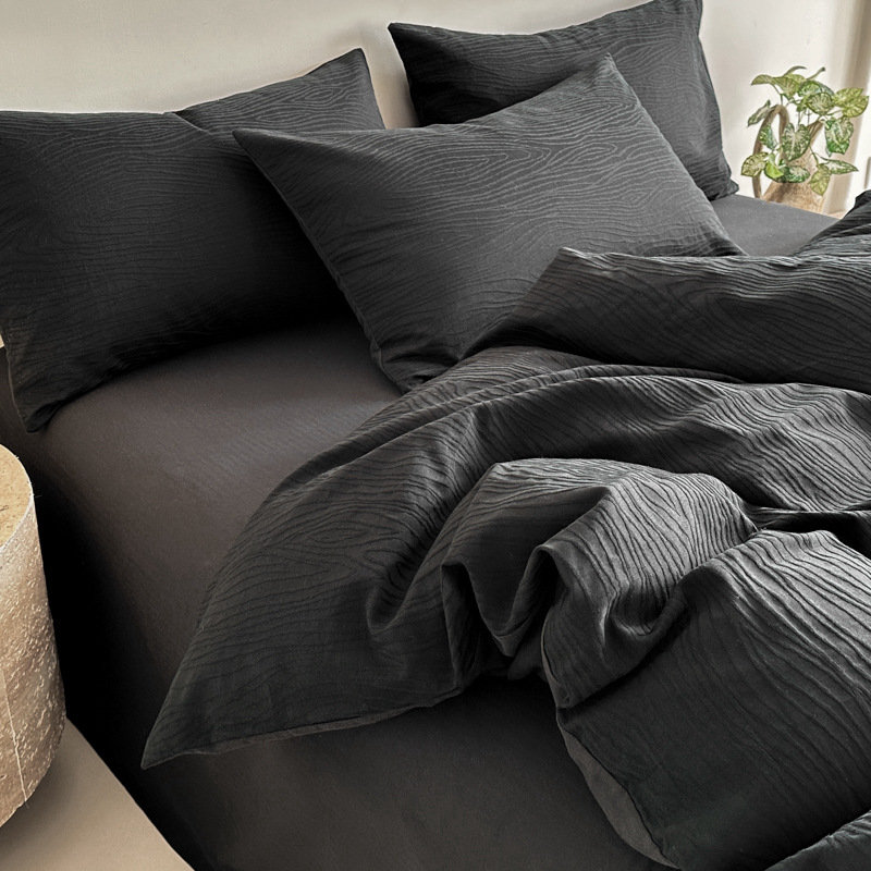Parure de lit en coton lavé jacquard avec housse de couette_voghion.com