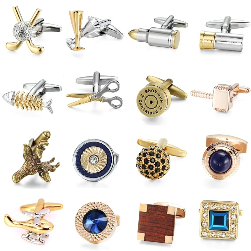 Французские рубашки запонки медный материал золото и серебро двухцветные хрустальные запонки пуля черепаха голова оленя рыба Запонки