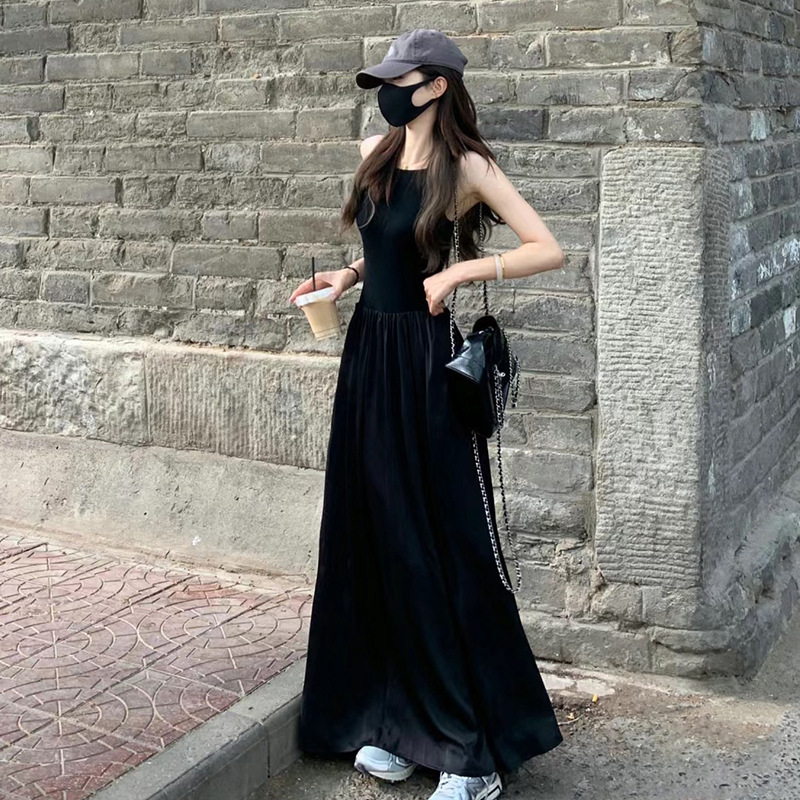Black Sleeveless Vest Dress 2026 New Style Women's High-End Hepburn Style Elegant Waist-Cinching French Long Dress for Summer